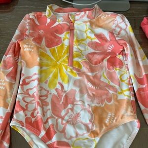 Carter's Girls' Long-Sleeve Floral Rashguard in Coral, Yellow, White